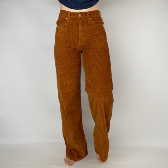 Levi's Denim - LEVIS Ribcage Wide Leg Corduroy High Waisted Orange Pants Jeans